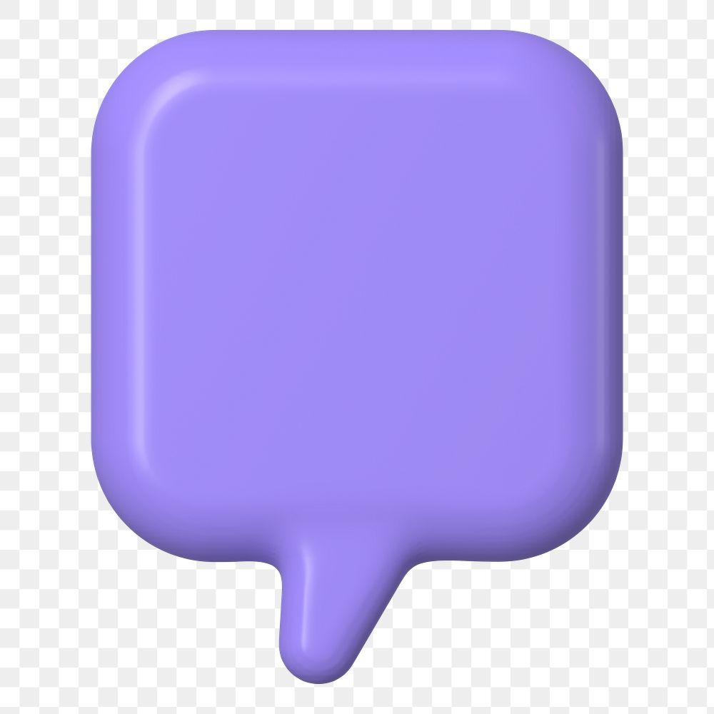 Purple png speech bubble badge, 3D rendering graphic  on transparent background