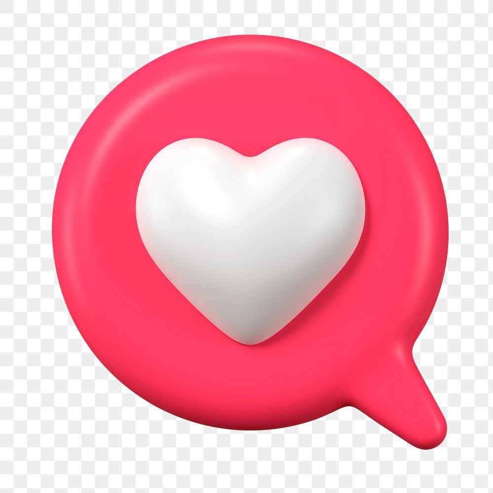 3D heart png speech bubble, love impression on social media