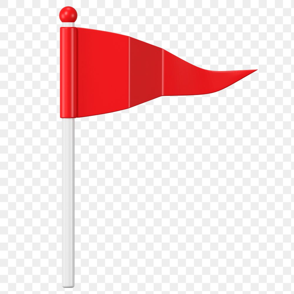 Red flag png clipart, 3D warning symbol on transparent background