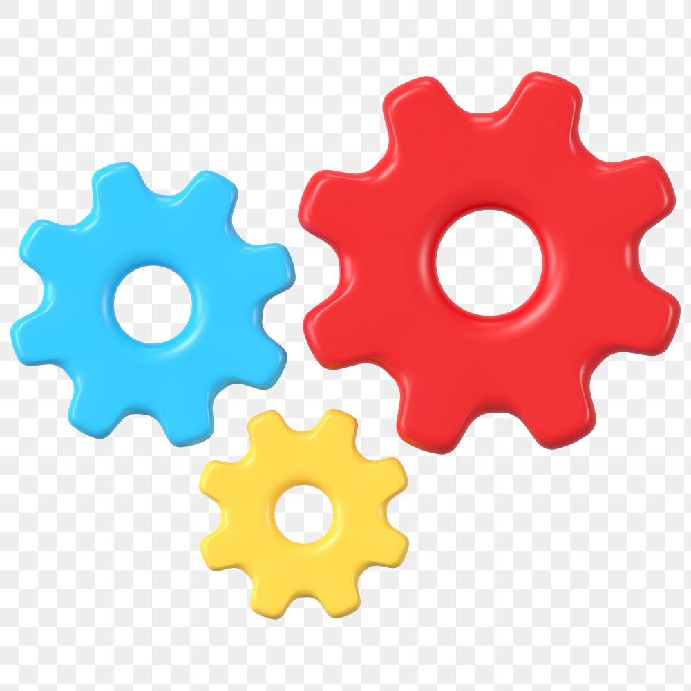 3D gears png clipart, business collaboration illustration on transparent background