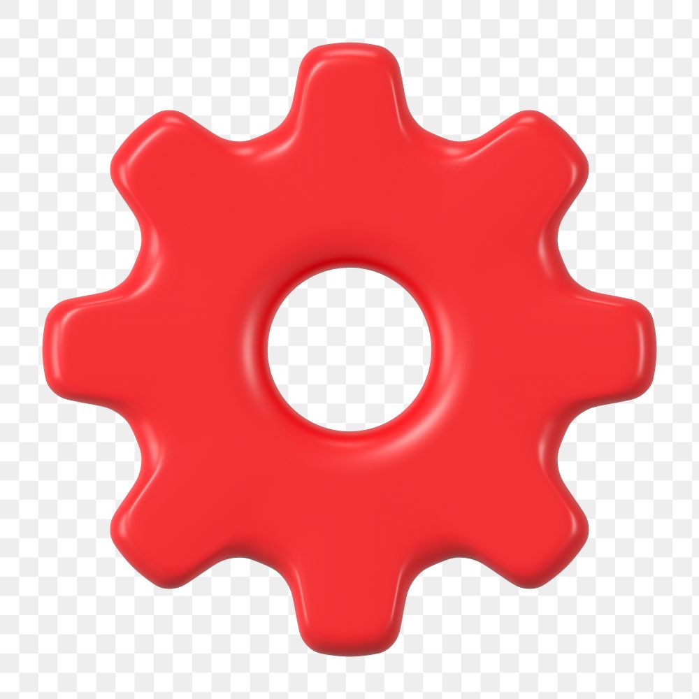 Red gear png sticker, 3D setting symbol on transparent background