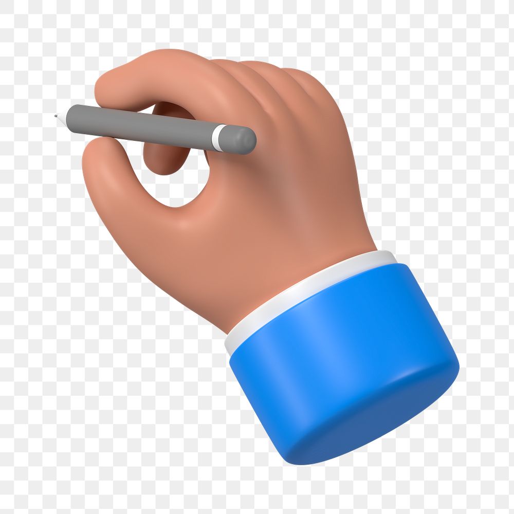 Businessman's hand png holding pencil, 3D illustration, transparent background