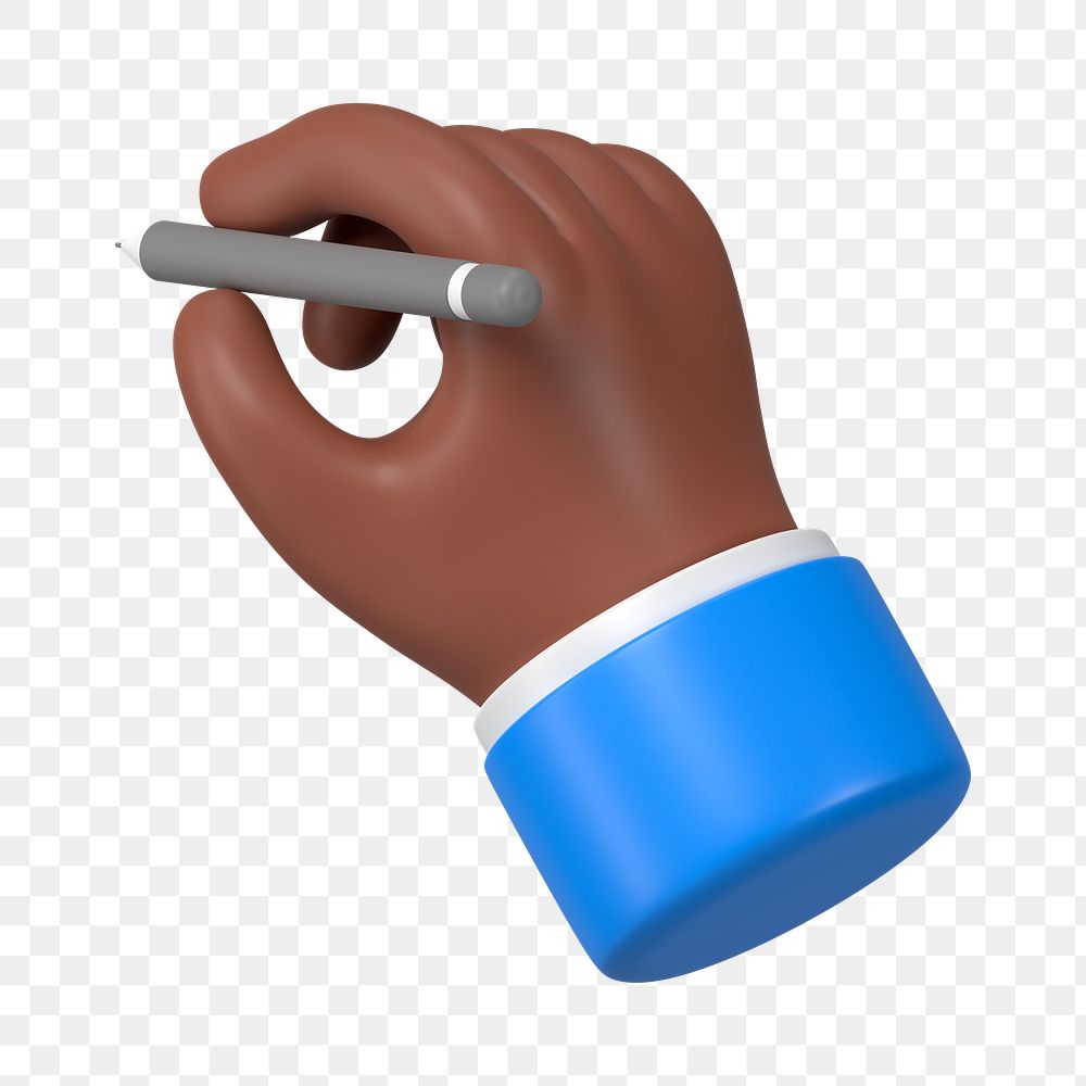 Black businessman's png hand holding pencil, 3D illustration, transparent background