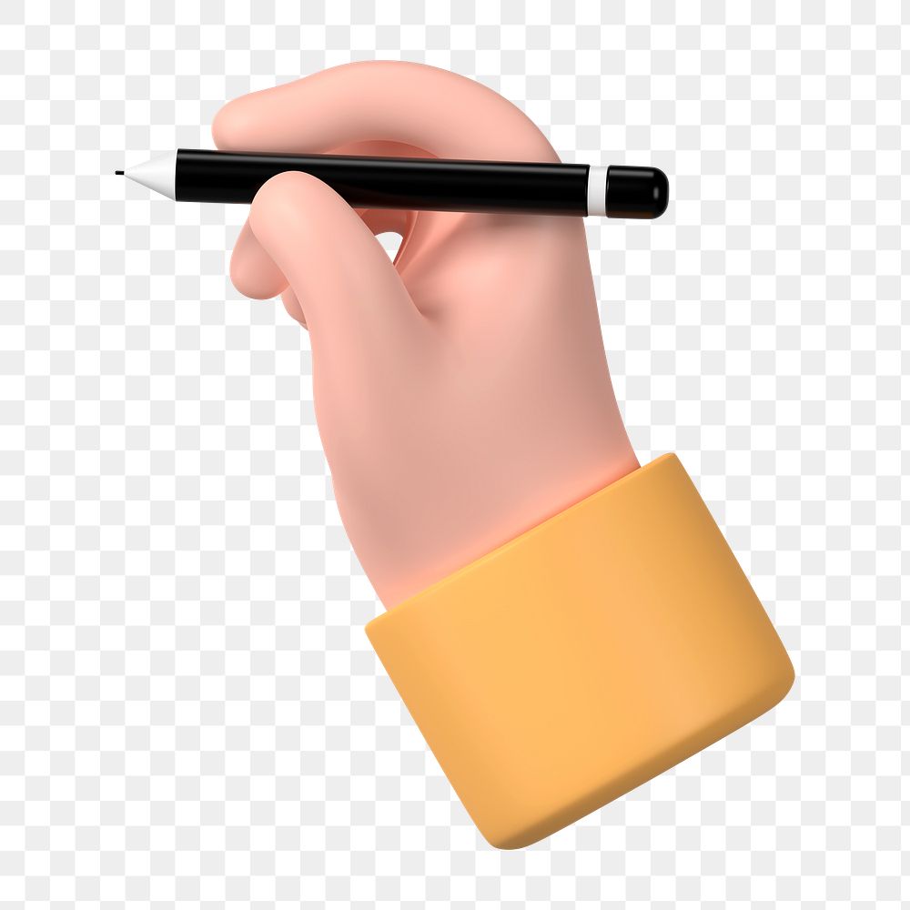 Hand png holding pen clipart, education 3D illustration