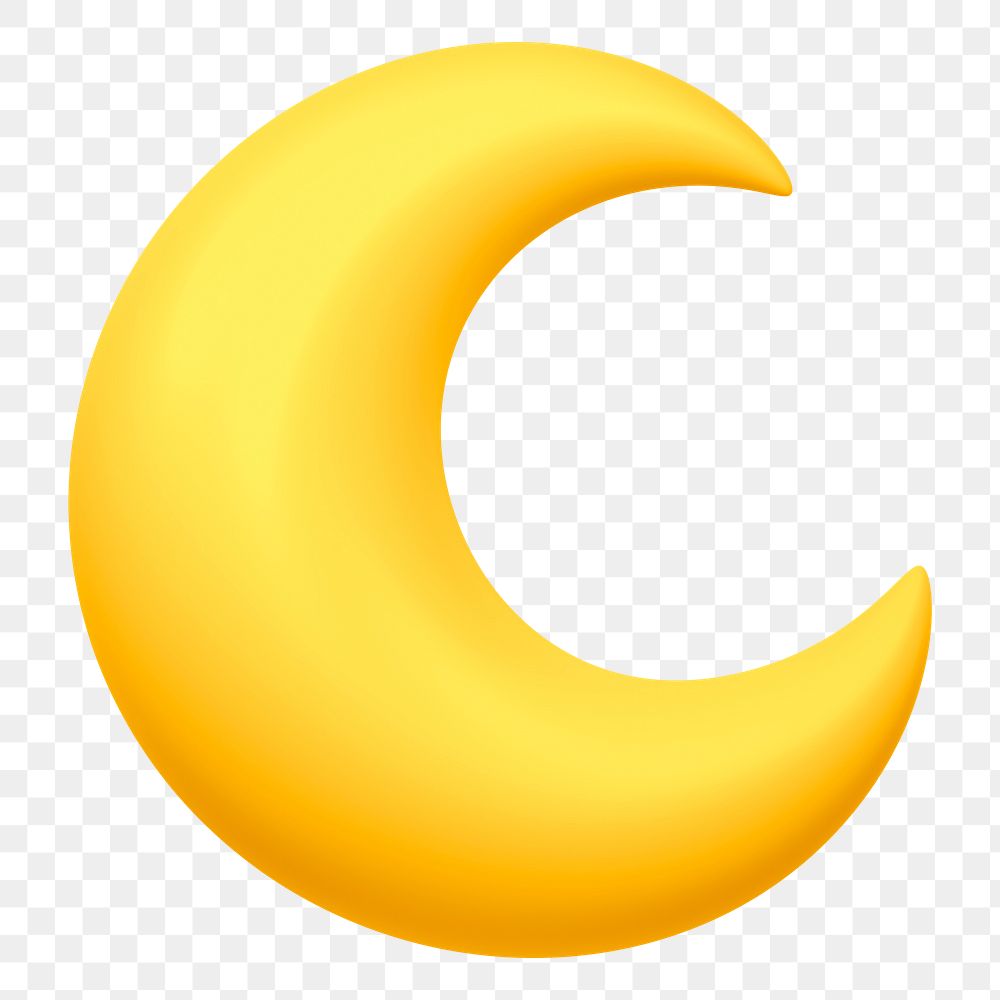 Yellow crescent moon png icon sticker, 3D rendering, transparent background