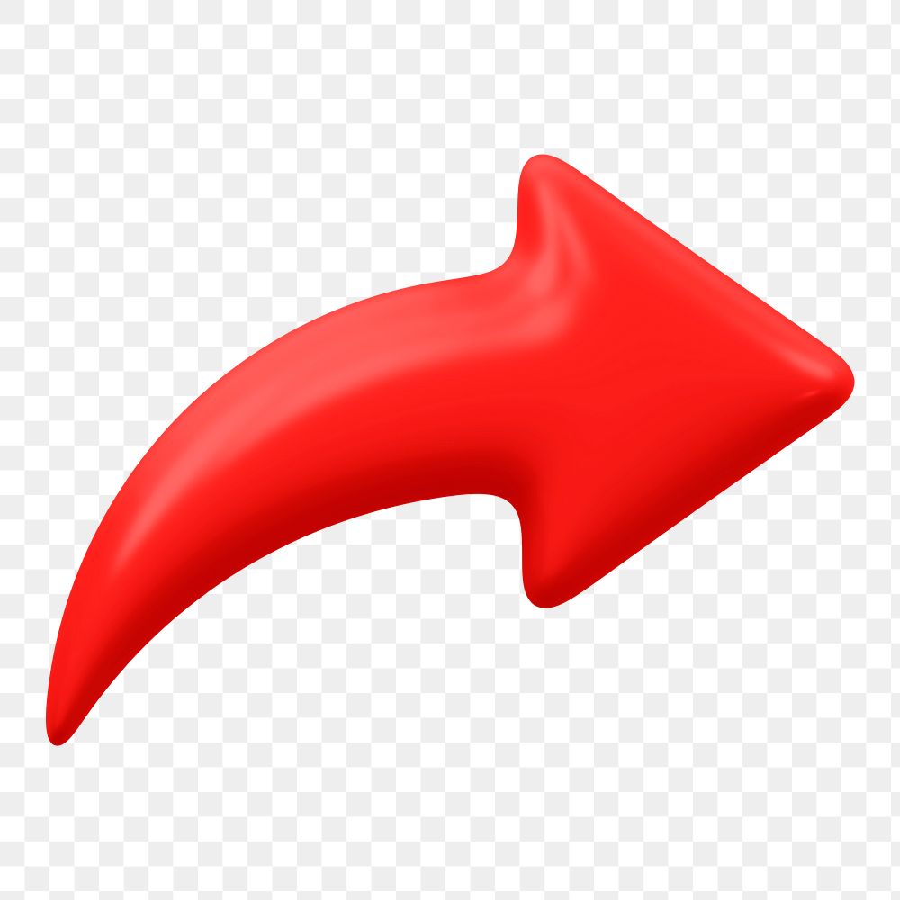 Red arrow png icon sticker, 3D rendering, transparent background