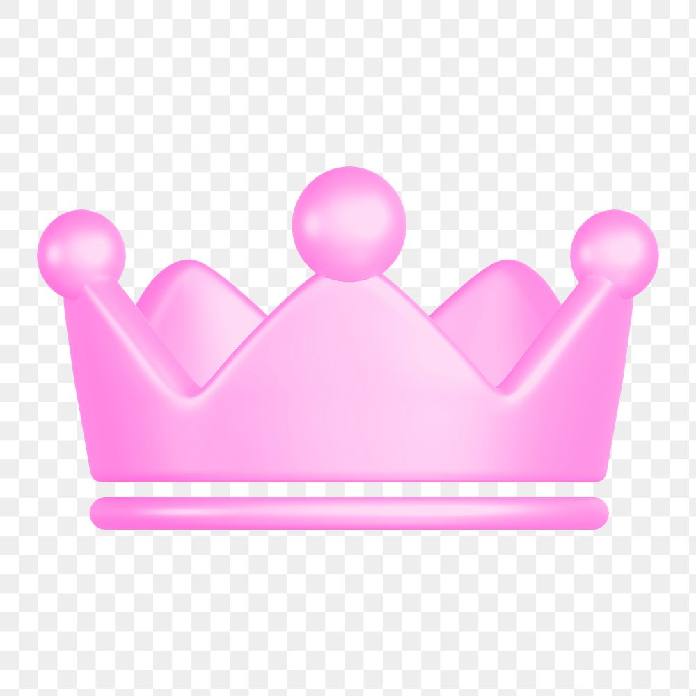 Pink crown ranking png icon sticker, 3D rendering, transparent background