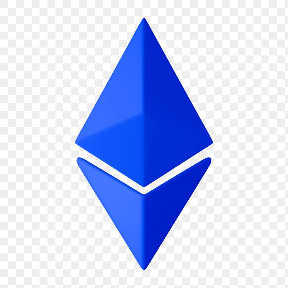 Ethereum blockchain png, blue icon sticker, 3D rendering, transparent background