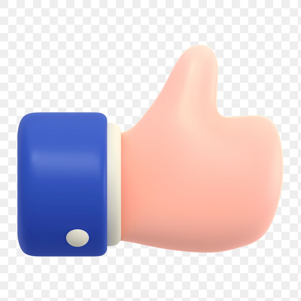 Thumbs up png icon sticker, 3D rendering, transparent background