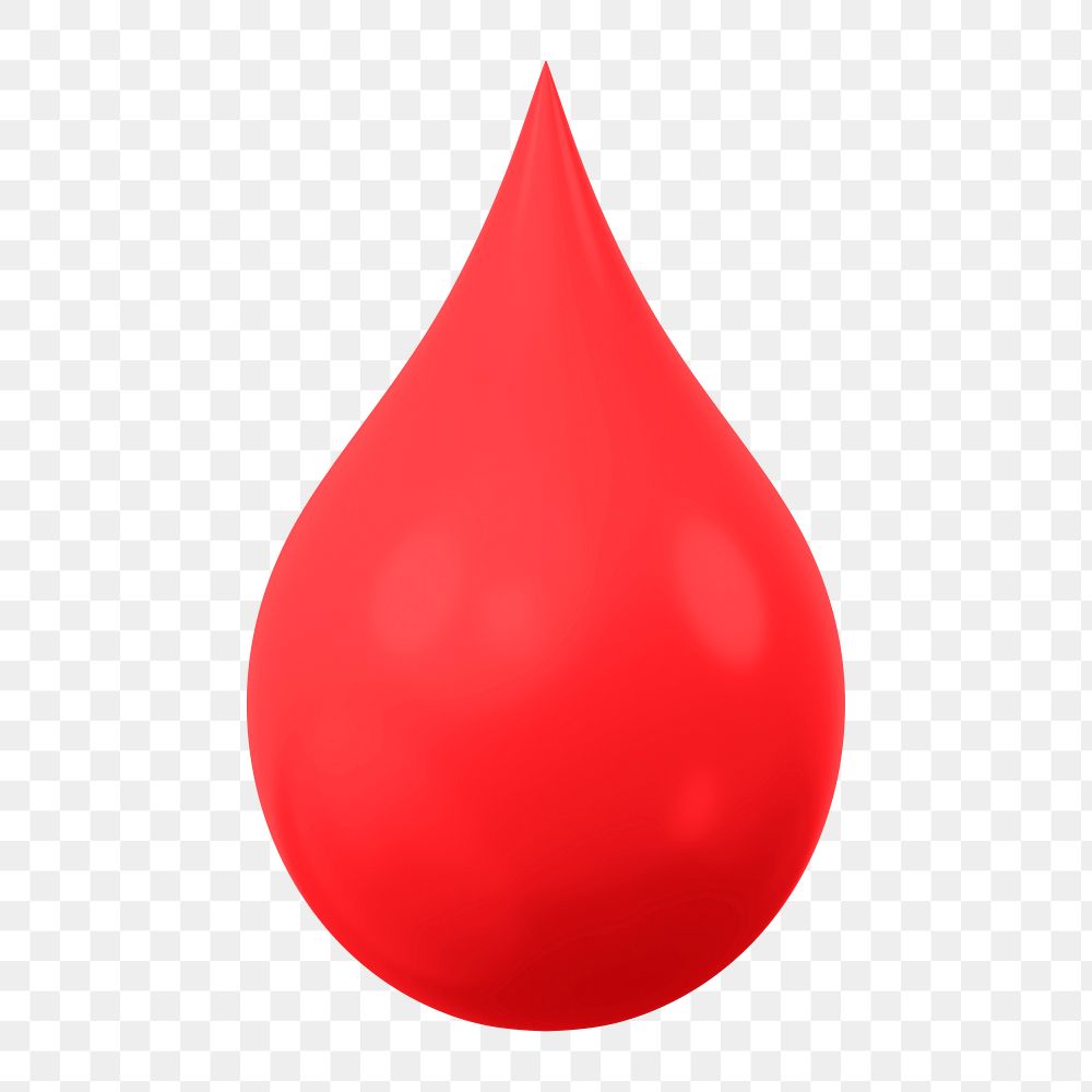 Blood drop, health png icon sticker, 3D rendering, transparent background