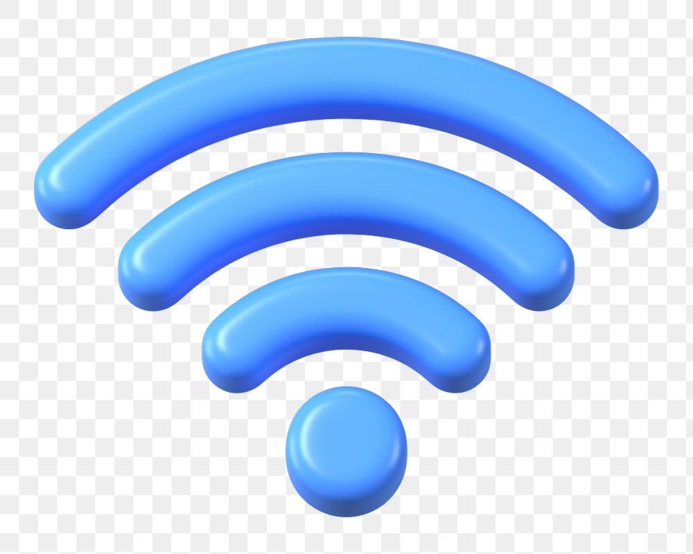 Blue wifi png icon sticker, 3D rendering, transparent background