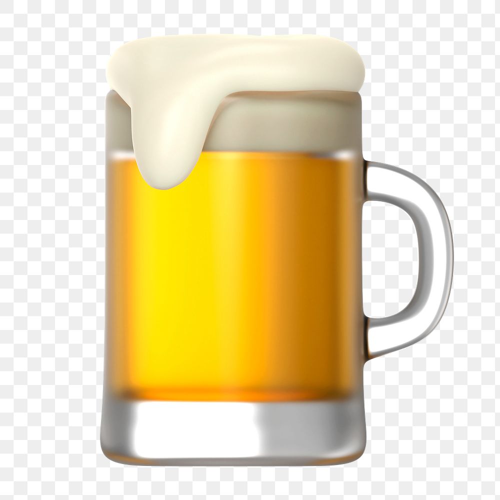 Beer glass icon  png sticker, 3D rendering illustration, transparent background