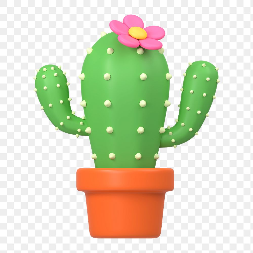 Cactus  png sticker, 3D rendering illustration, transparent background