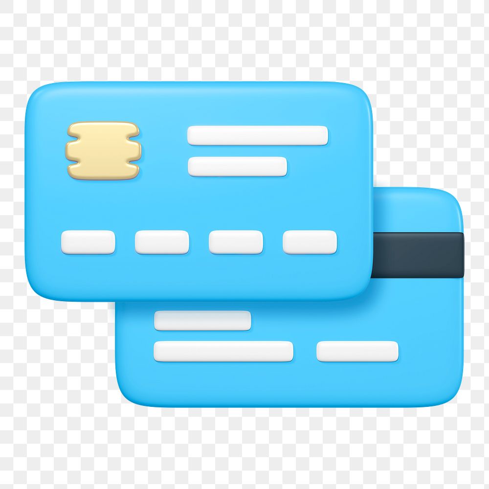 Credit card icon  png sticker, 3D rendering illustration, transparent background