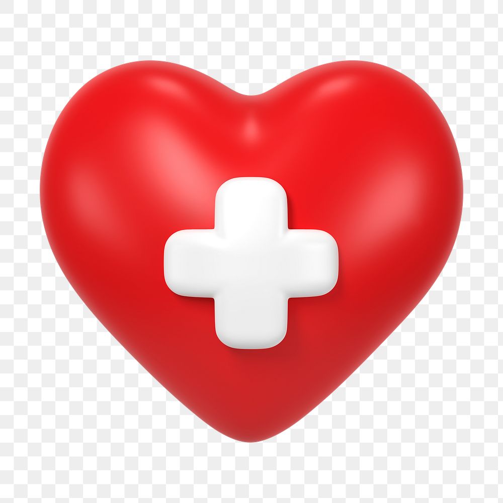 3D heart cross png sticker, health and wellness graphic, transparent background