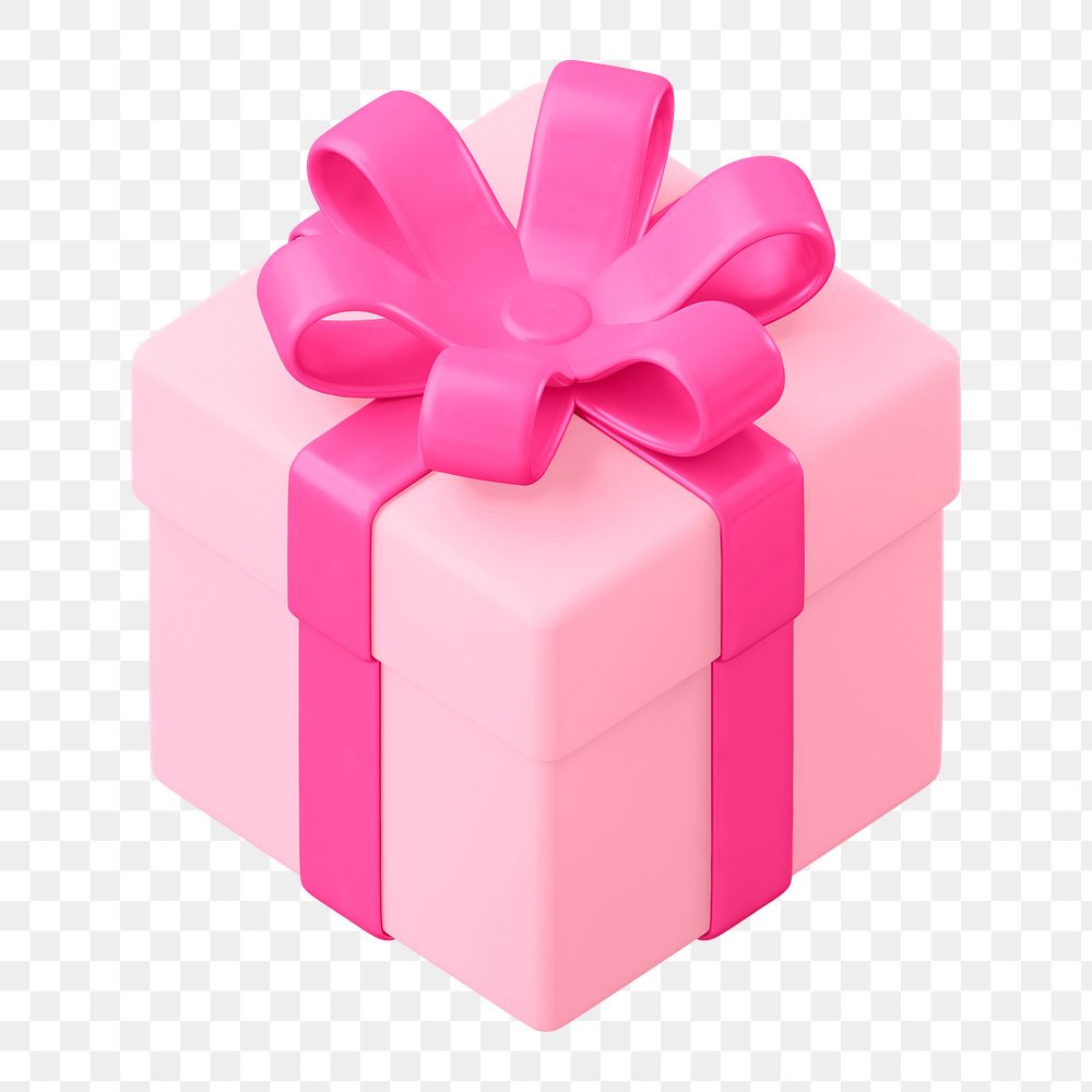 Png pink gift sticker, 3D rendering, transparent background
