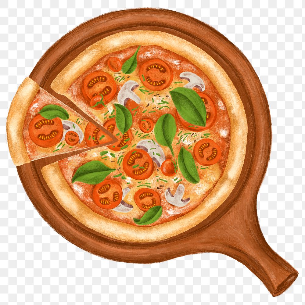 Vegetarian pizza png sticker, Italian food illustration, transparent background
