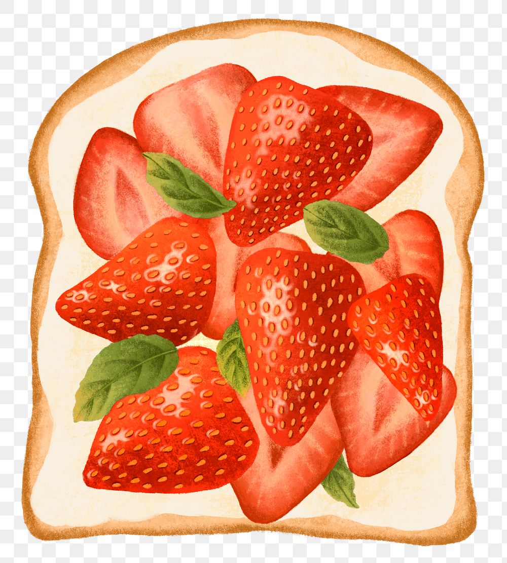 Strawberry png cream cheese toast, breakfast food, transparent background