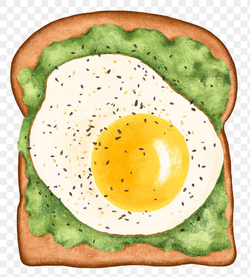 Egg and avocado png toast, breakfast food, transparent background