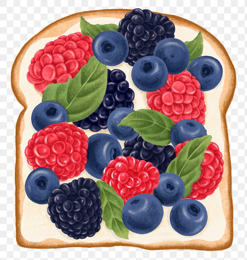 Mixed berry png cream cheese toast, breakfast food, transparent background