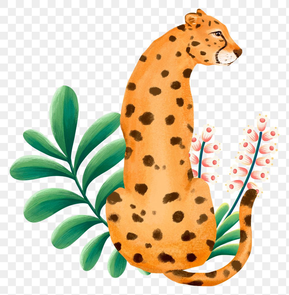 Cheetah wildlife png sticker, cute animal illustration, transparent background