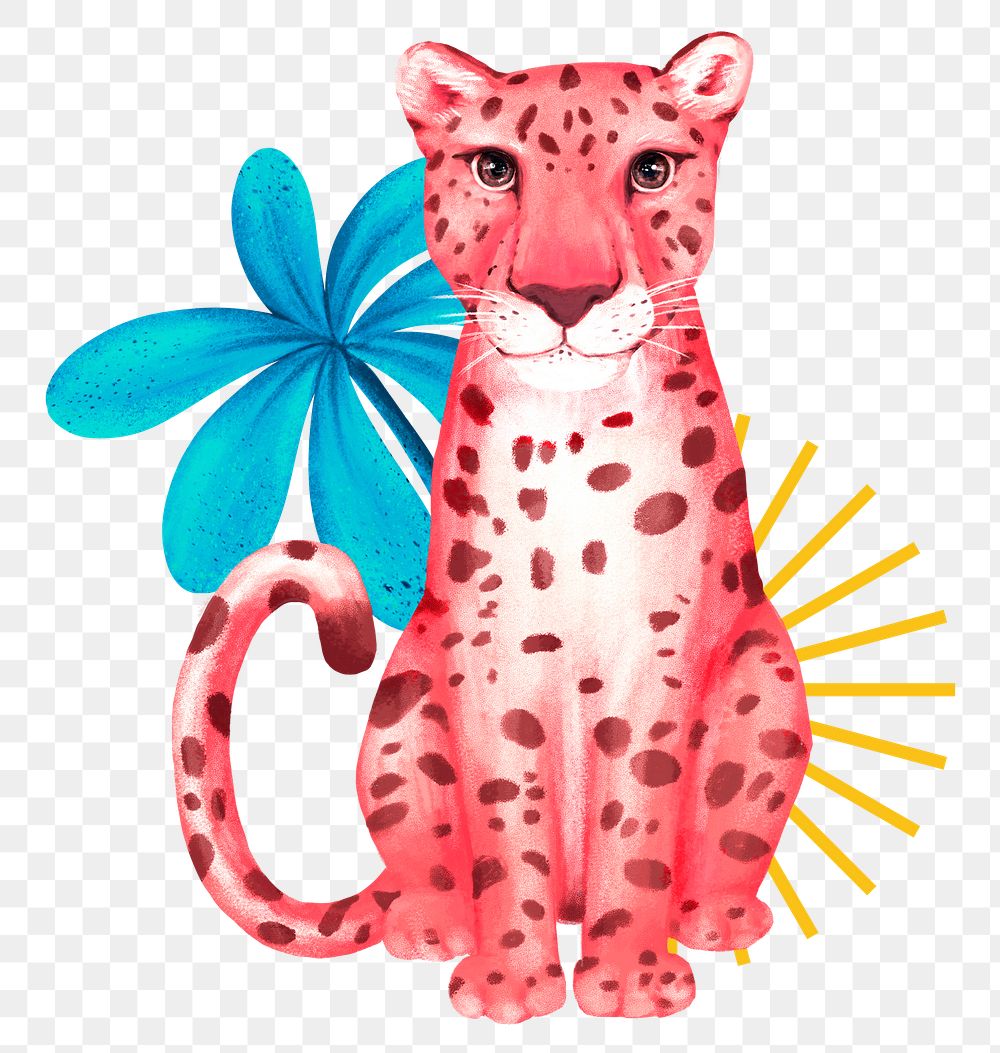 Pink cheetah png sticker, cute animal illustration, transparent background