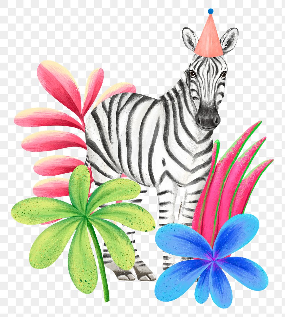 Zebra wildlife png sticker, cute animal illustration, transparent background