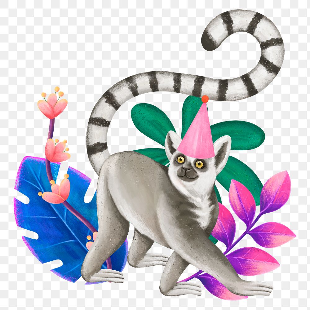 Birthday wildlife png sticker, cute animal illustration, transparent background