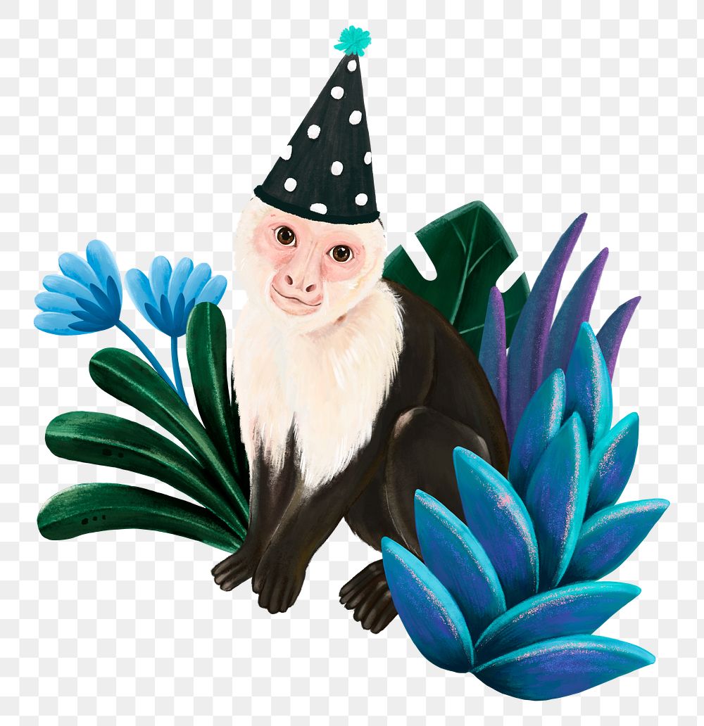Birthday monkey png sticker, cute animal illustration, transparent background