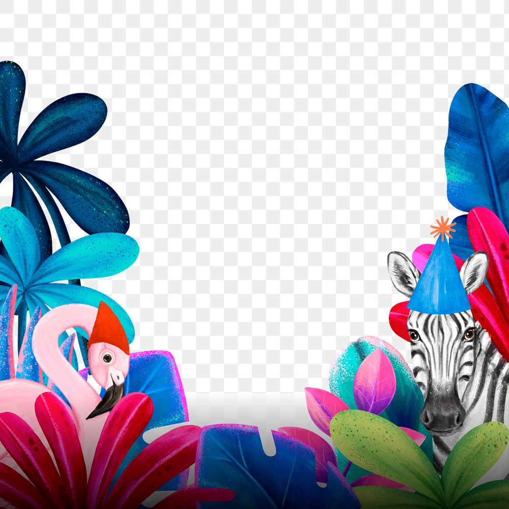 Colorful wildlife png border, animal illustration, transparent background