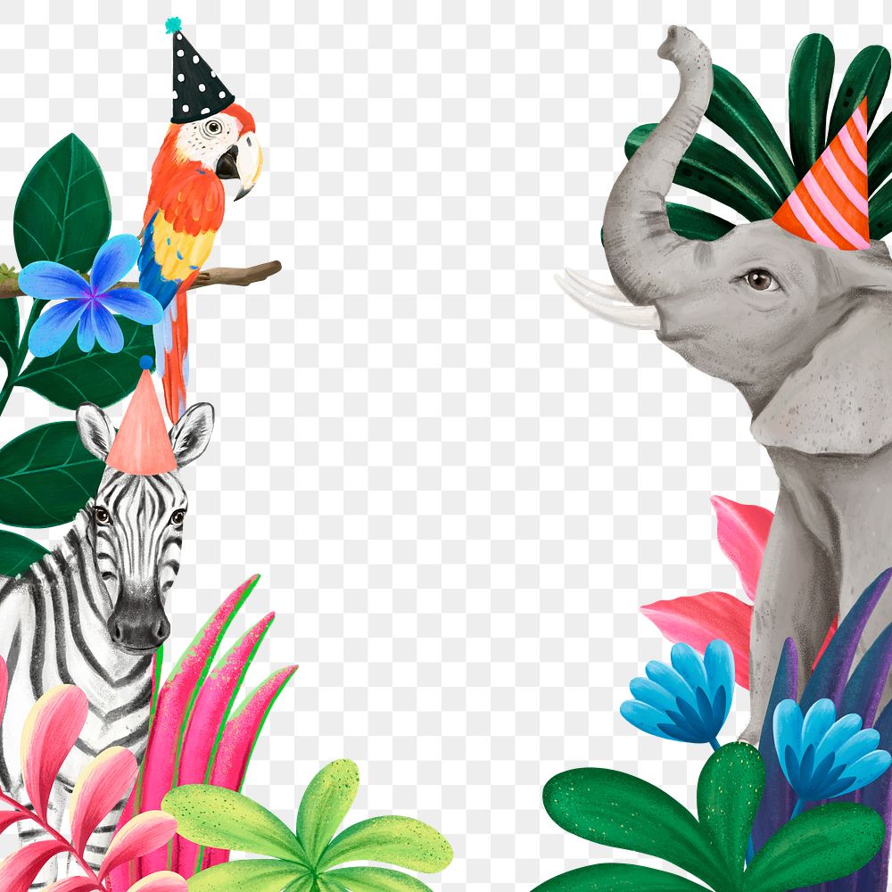 Cute wildlife png frame, animal illustration, transparent background