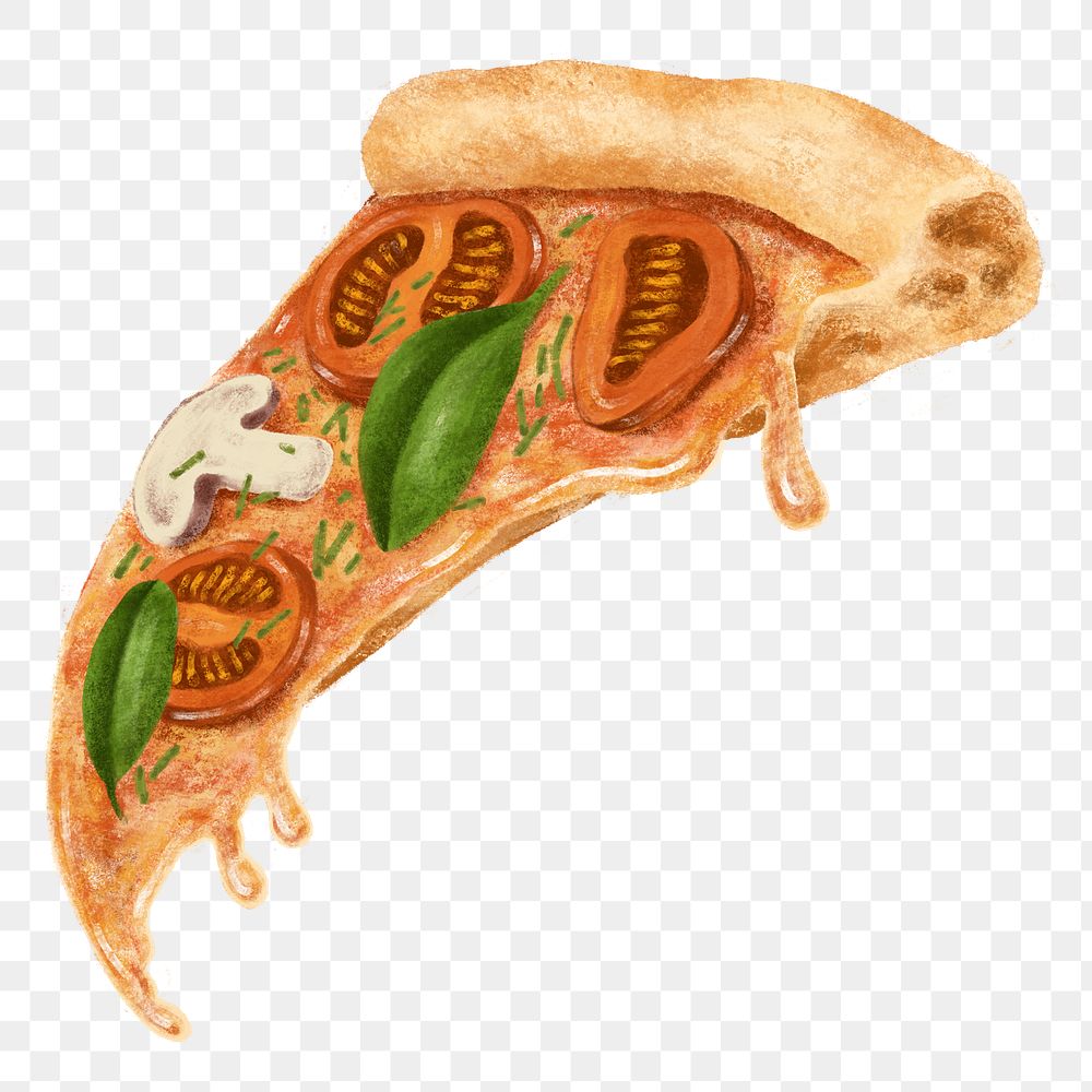Pizza slice png sticker, Italian food illustration, transparent background