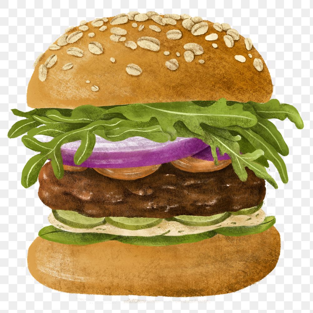 Homemade beef burger png sticker, fast food illustration, transparent background