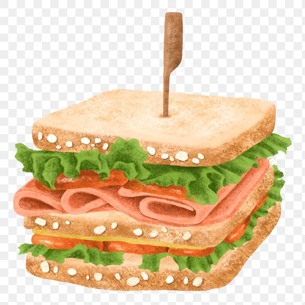 Triple-decker ham png sandwich, food illustration, transparent background