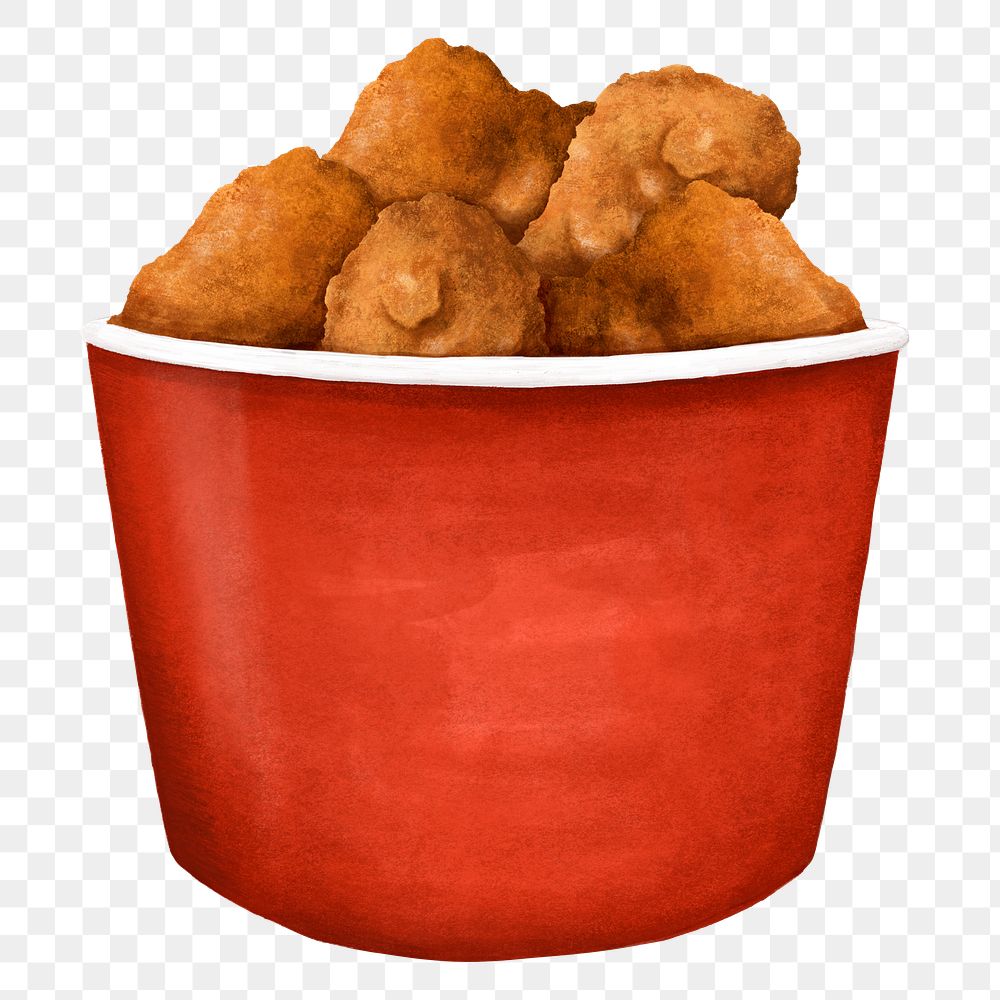 Fried chicken bucket png sticker, fast food illustration, transparent background