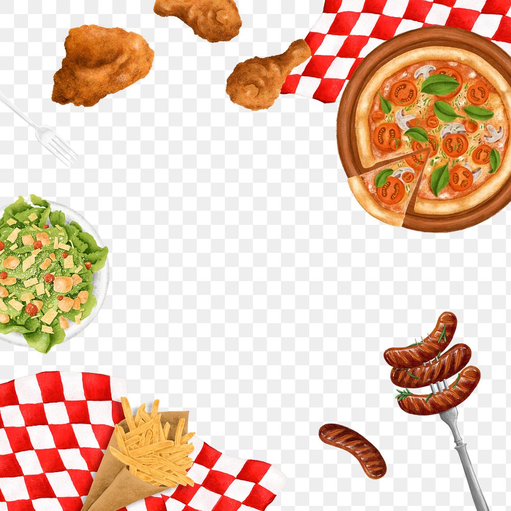 American food png frame, transparent background