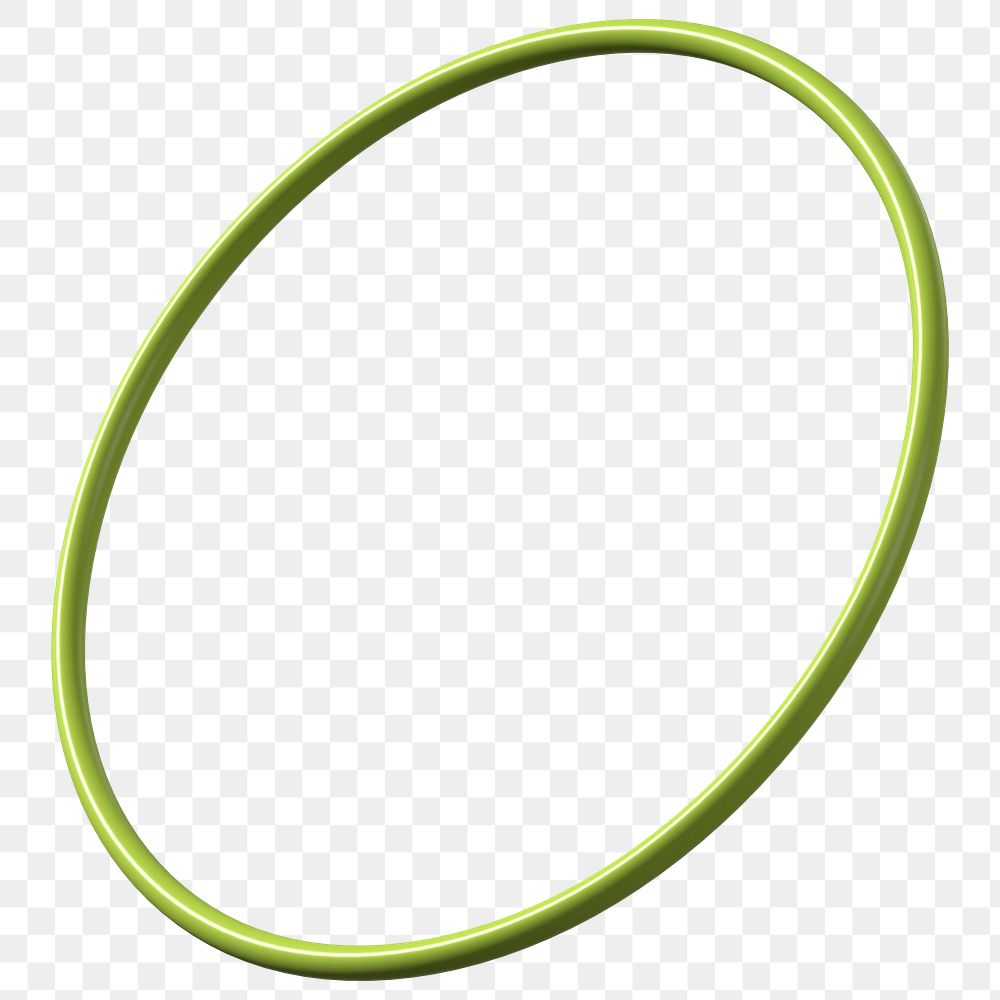 3D green ring png, oval shape, geometric clipart, transparent background