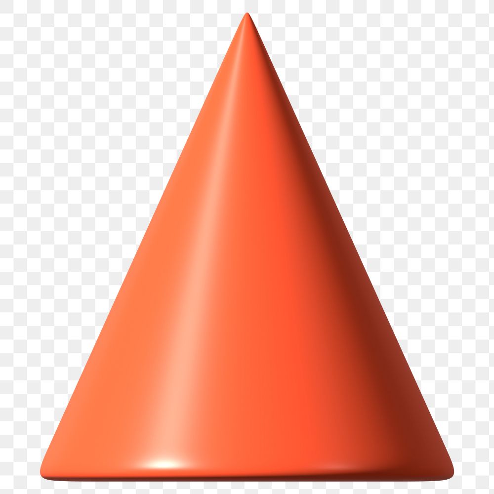 3D orange cone png, geometric clipart, transparent background