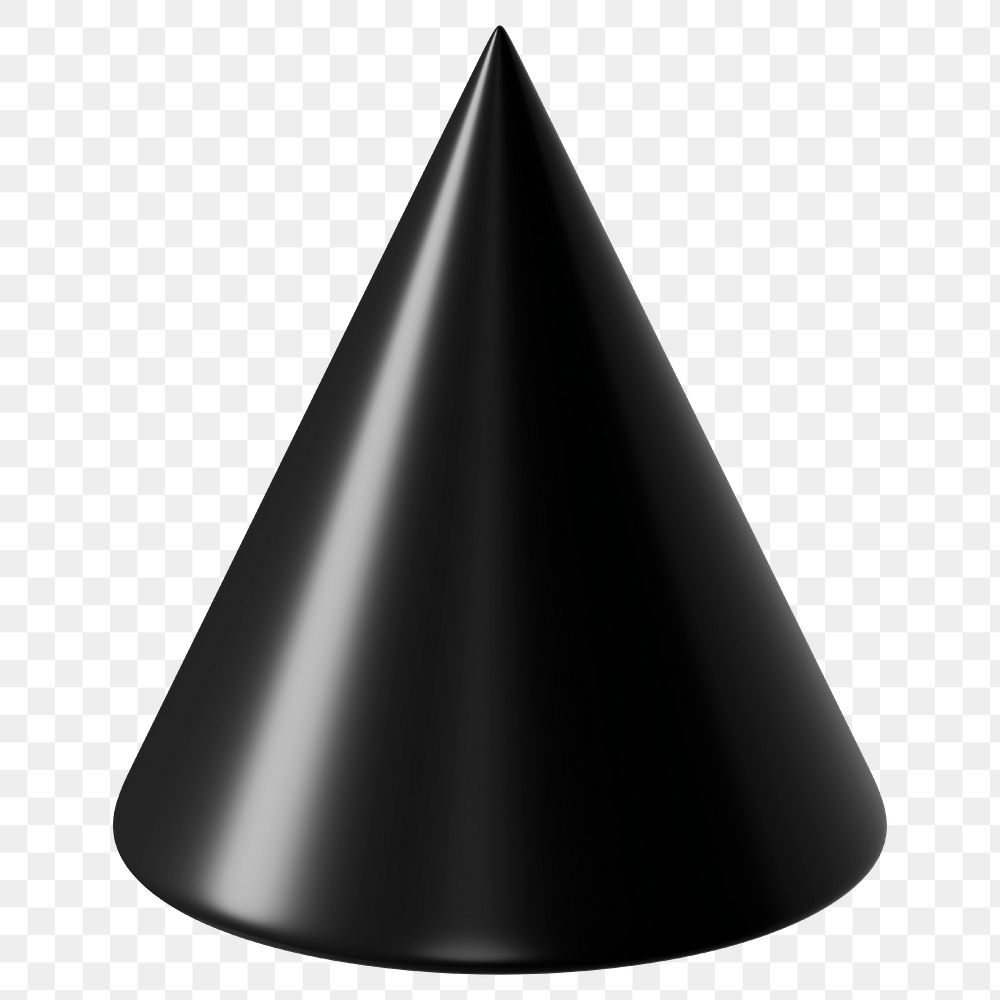 3D black cone png, geometric clipart, transparent background