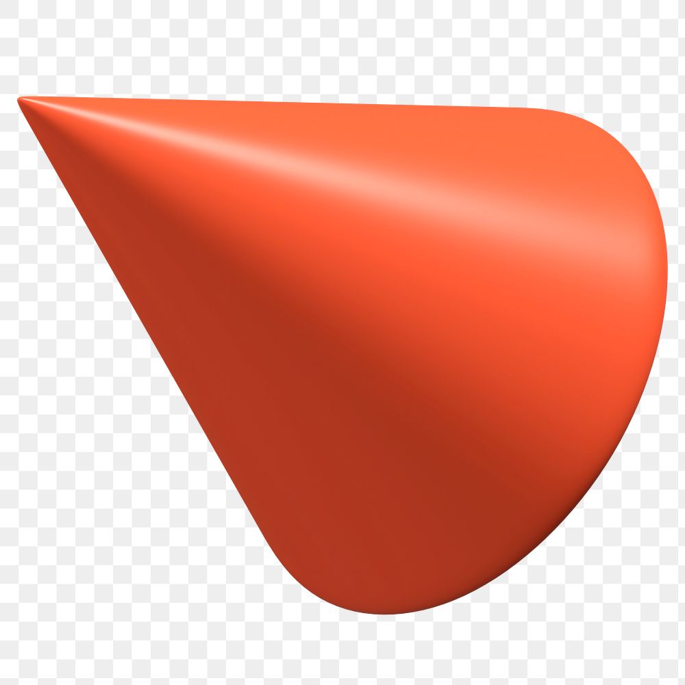 3D orange cone png, geometric clipart, transparent background