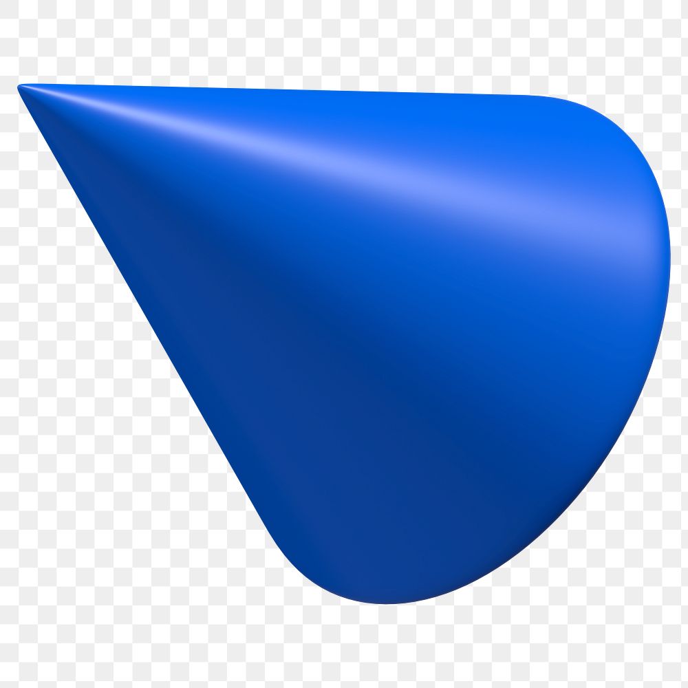 3D blue cone png, geometric clipart, transparent background