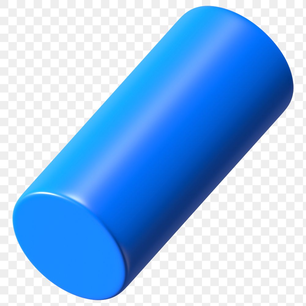 3D blue cylinder png geometric clipart, transparent background