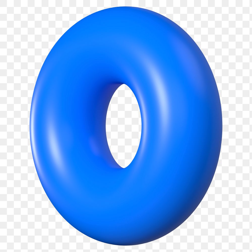 Png blue donut ring 3D shape sticker, transparent background