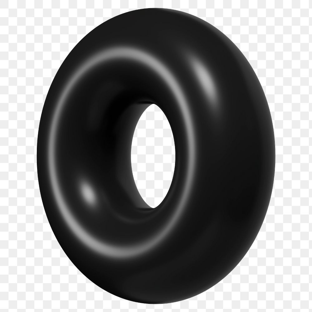 Png donut ring, black 3D shape sticker, transparent background