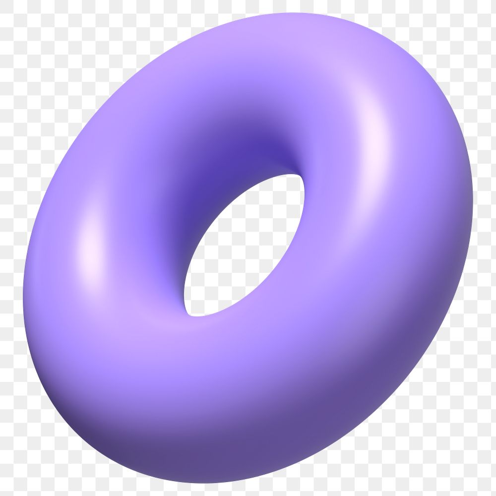 Png purple donut ring 3D shape sticker, transparent background