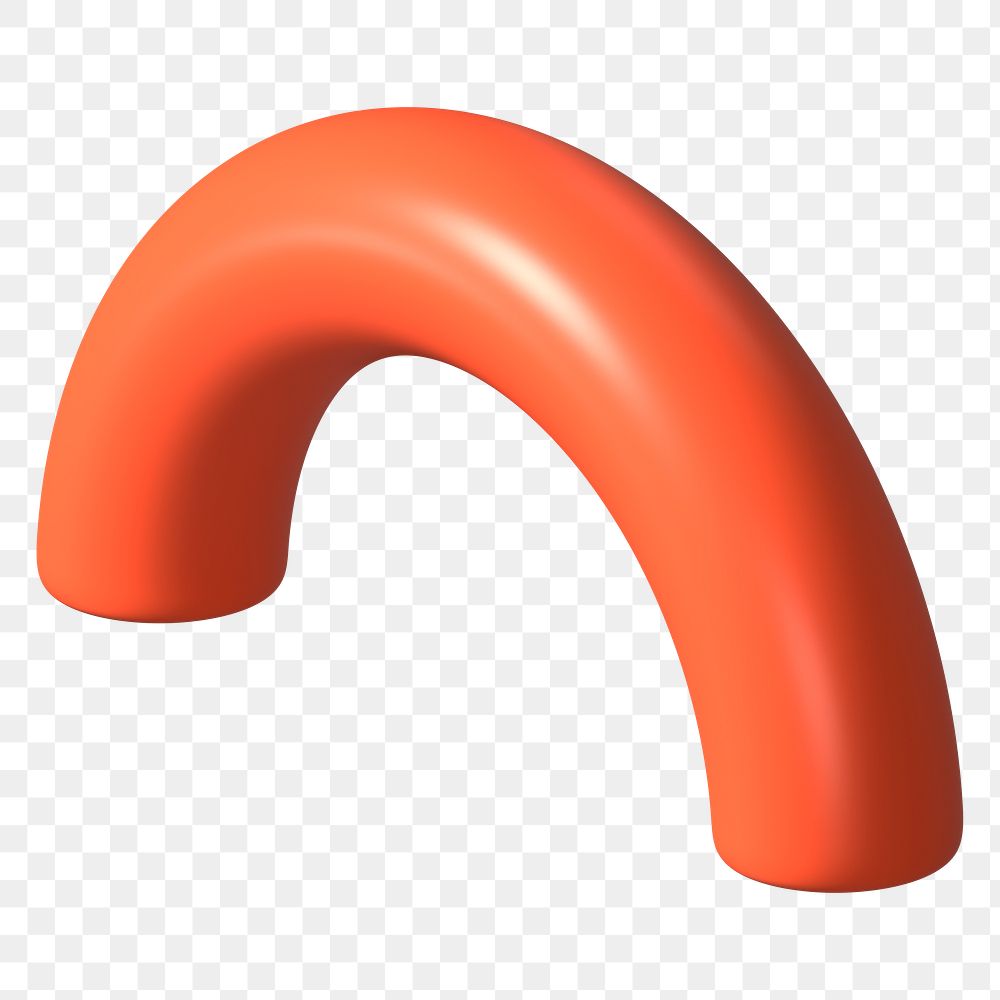 3D orange half torus clip art, transparent background