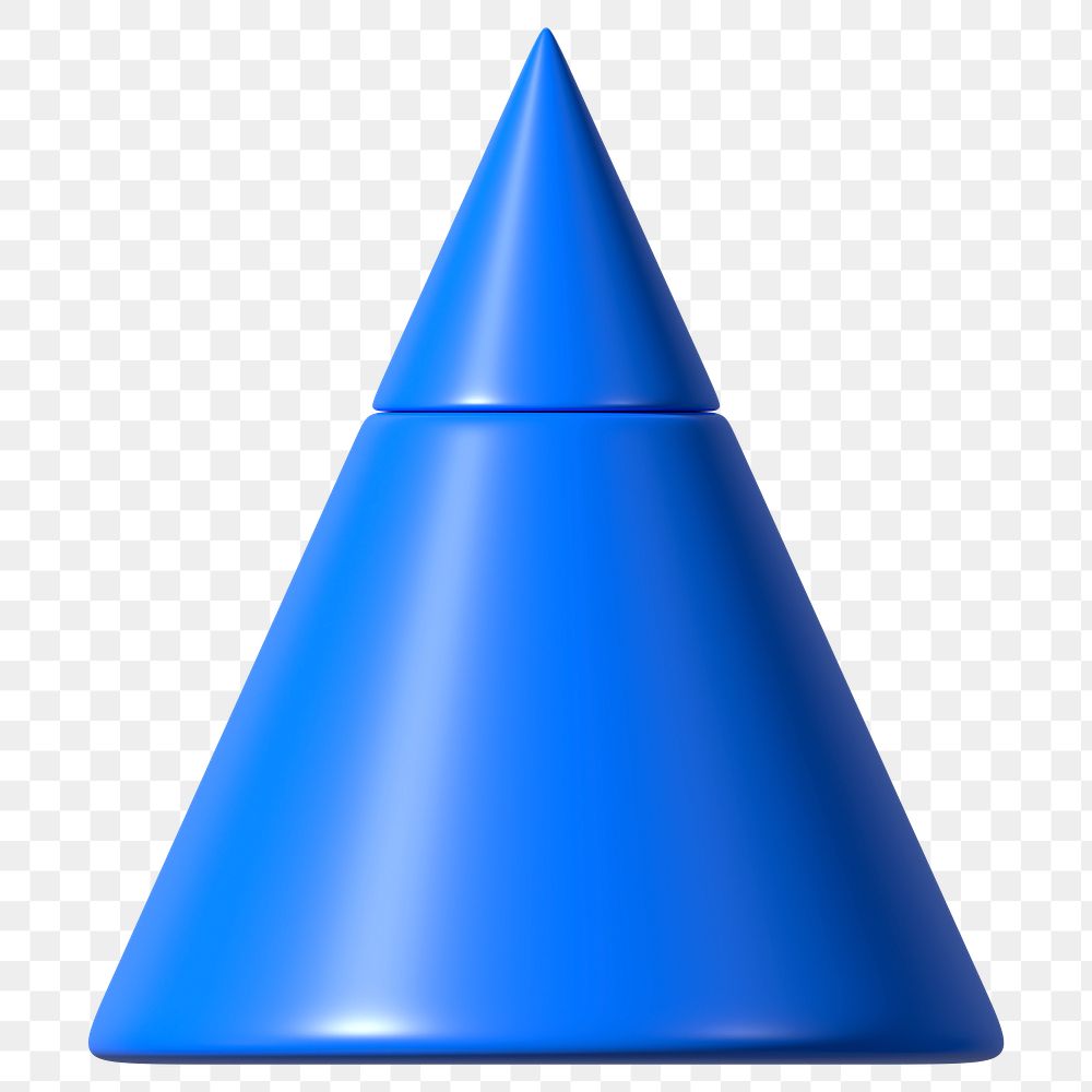 3D blue cone png, geometric clipart, transparent background