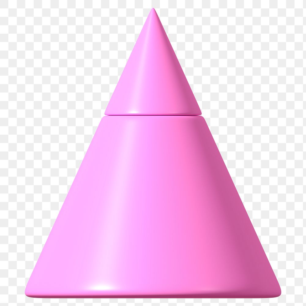 3D pink cone png, geometric clipart, transparent background