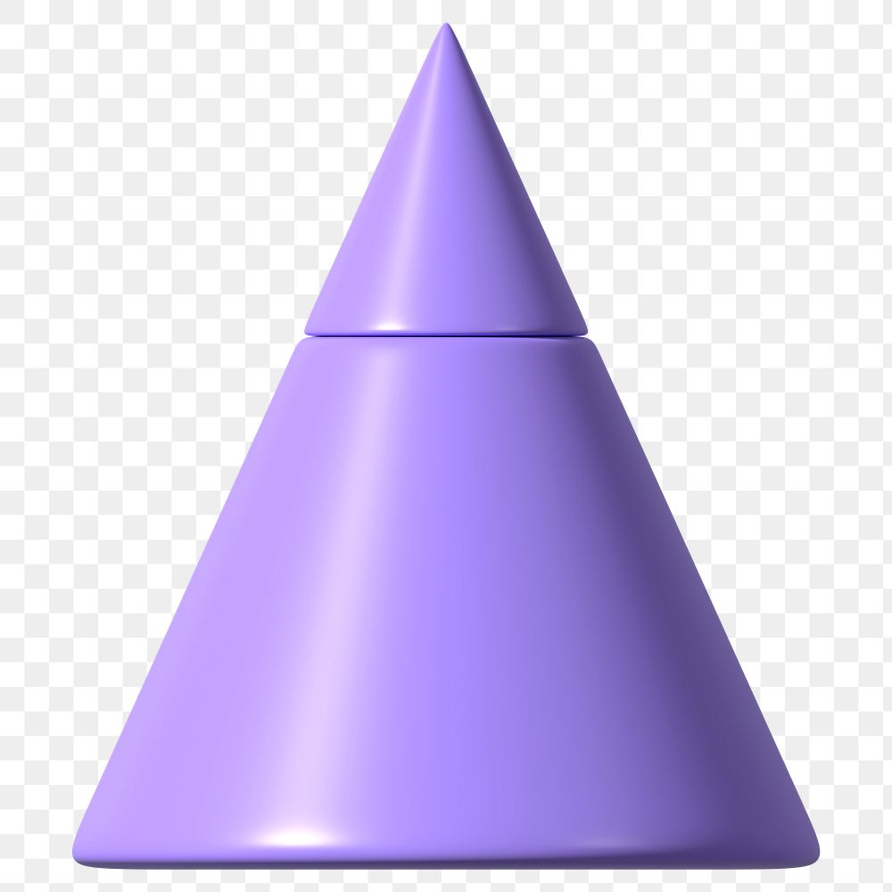 3D purple cone png, geometric clipart, transparent background