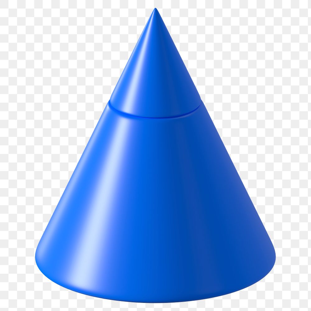 3D blue cone png, geometric clipart, transparent background